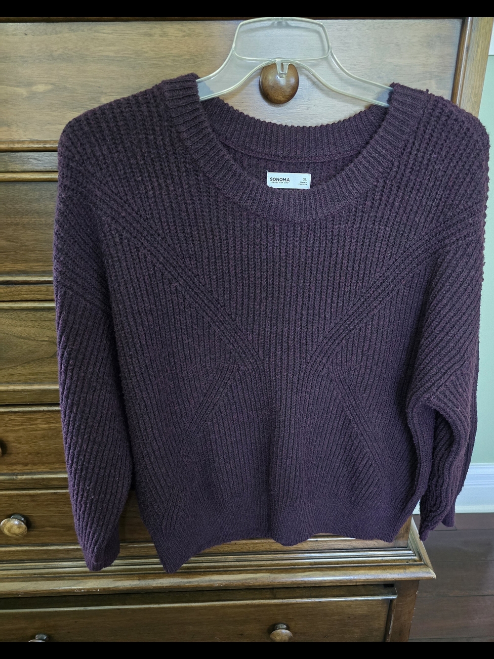 Sonoma Deep Plum Ribbed Crewneck Sweater